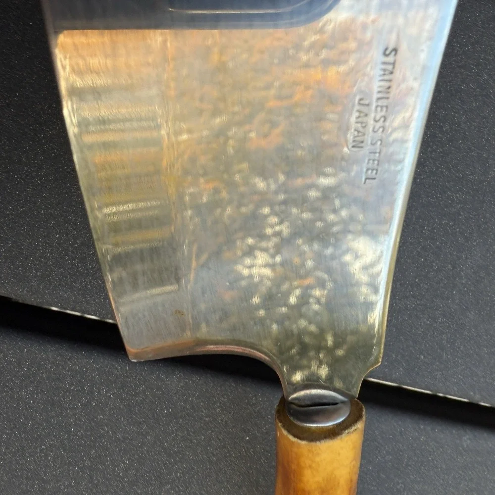 Vintage Bamboo Handle Cheese Cleaver Stainless Steel Made in Japan Rare Knife